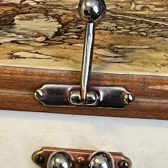 Vintage 70's Anton Pieck Castle Scene Wooden Handbag — Octagonal, Lucite Handle - Picture 9 of 12